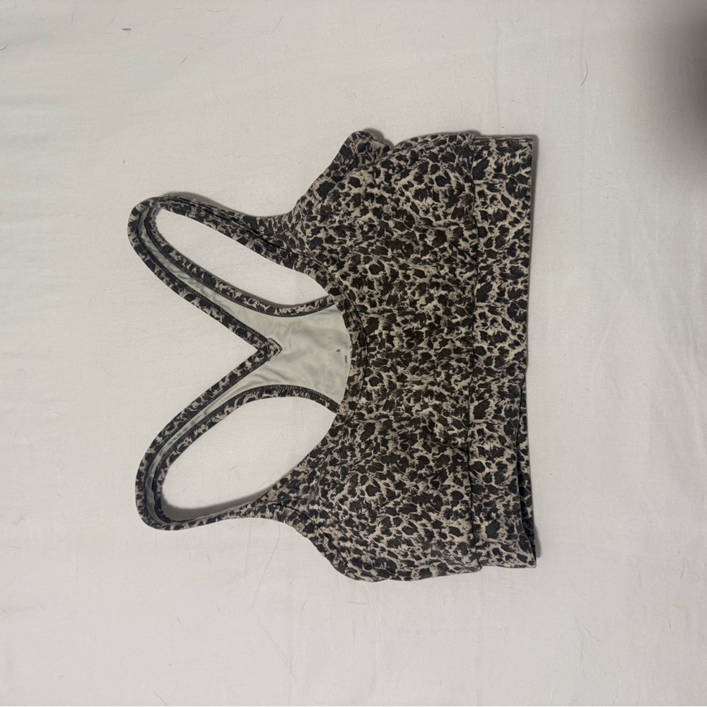Varley Black and Cream Leopard Print Bra